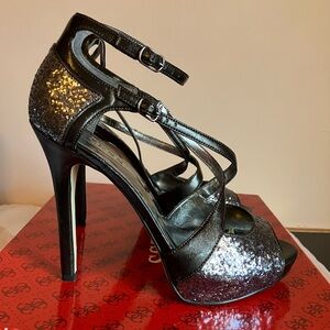 GUESS pewter multi texture platform stiletto heels